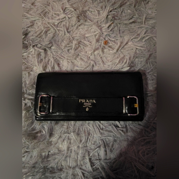 Prada Black & Silver Hardware Buckle Snap Long Wallet (EUC)(COA CARD) - Picture 2 of 12